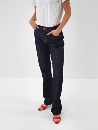 Xint Lacivert Pamuk Dokulu Oversize Pantolon