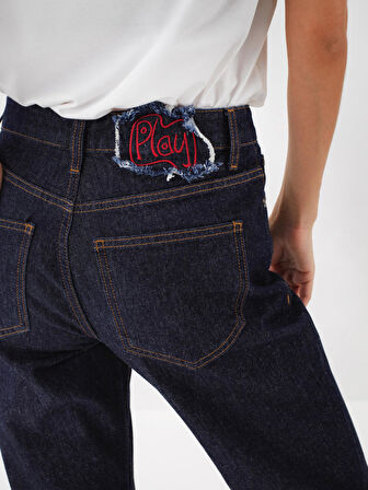 Xint Lacivert Pamuk Dokulu Oversize Pantolon