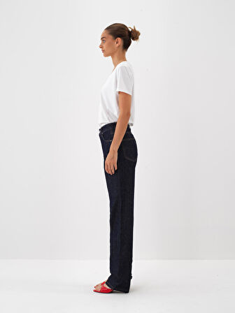 Xint Lacivert Pamuk Dokulu Oversize Pantolon