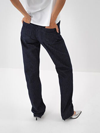 Xint Lacivert Pamuk Dokulu Oversize Pantolon