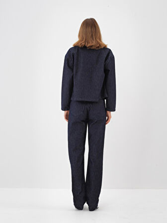 Xint Lacivert Pamuk Dokulu Oversize Pantolon