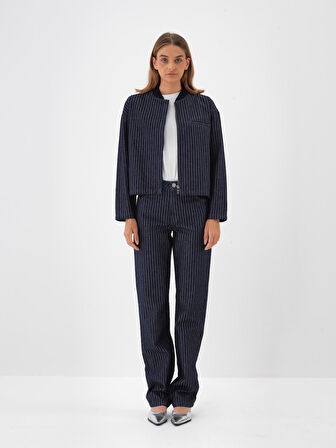Xint Lacivert Pamuk Dokulu Oversize Ceket