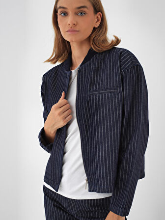 Xint Lacivert Pamuk Dokulu Oversize Ceket