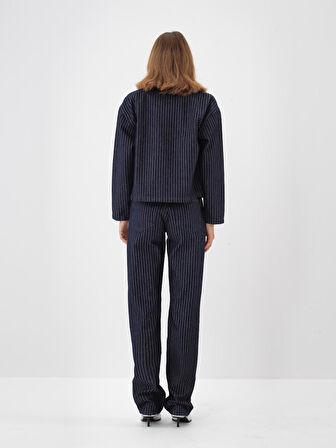 Xint Lacivert Pamuk Dokulu Oversize Ceket