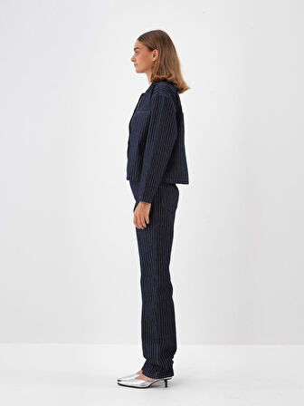 Xint Lacivert Pamuk Dokulu Oversize Ceket