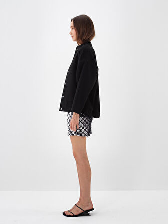 Xint Siyah Esnek Dokulu Oversize Ceket