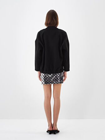 Xint Siyah Esnek Dokulu Oversize Ceket