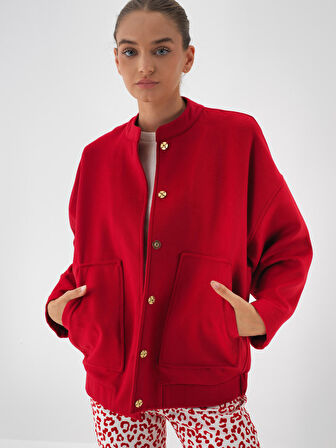 Xint Kırmızı Esnek Dokulu Oversize Ceket