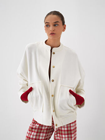 Xint Ekru Esnek Dokulu Oversize Ceket