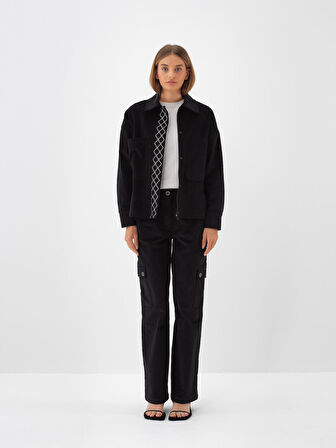 Xint Siyah Lüks Dokulu Soft Kadife Oversize Ceket