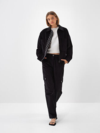 Xint Siyah Lüks Dokulu Soft Kadife Oversize Ceket