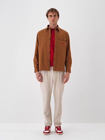Xint Camel Pamuk Dokulu Regular Fit Gömlek