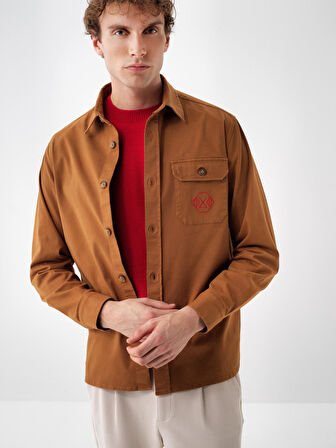 Xint Camel Pamuk Dokulu Regular Fit Gömlek