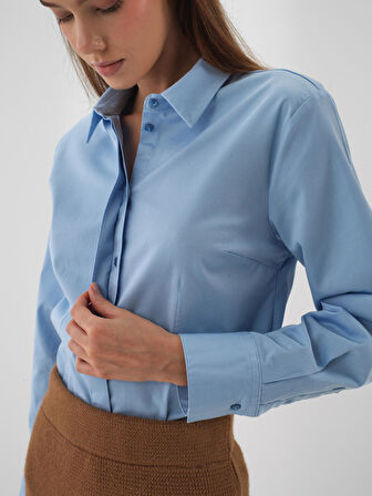 Xint Mavi Pamuk Dokulu Regular Fit Gömlek