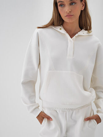 Xint Ekru Pamuk Dokulu Oversize Sweatshirt
