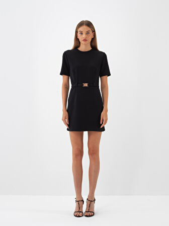 Xint Siyah Pamuk Dokulu Regular Fit Elbise