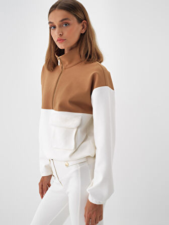 Xint Ekru Pamuk Dokulu Oversize Sweatshirt