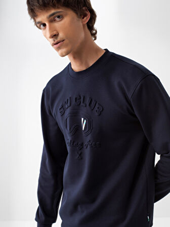 Xint Lacivert Pamuk Dokulu Regular Fit Sweatshirt