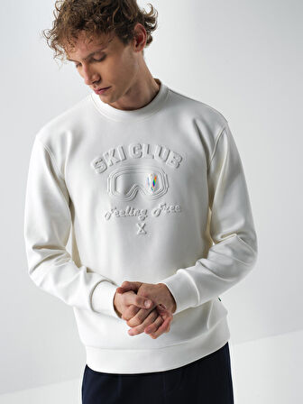 Xint Ekru Pamuk Dokulu Regular Fit Sweatshirt