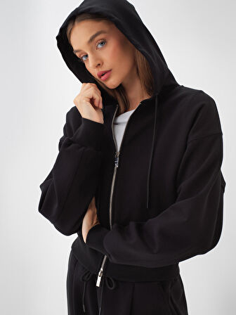 Xint Siyah Pamuk Dokulu Oversize Sweatmont