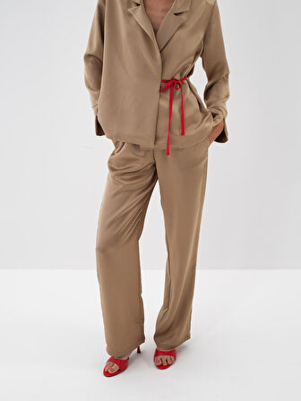Xint Camel İpeksi Saten Regular Fit Pantolon