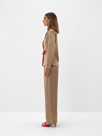 Xint Camel İpeksi Saten Regular Fit Pantolon