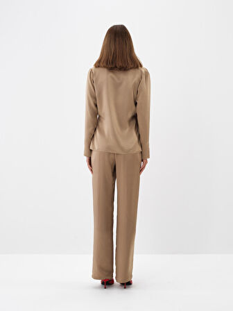 Xint Camel İpeksi Saten Regular Fit Pantolon