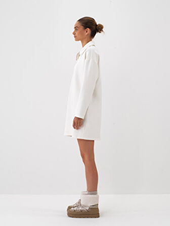 Xint Ekru Pamuk Dokulu Oversize Elbise