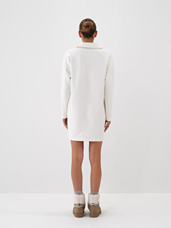 Xint Ekru Pamuk Dokulu Oversize Elbise