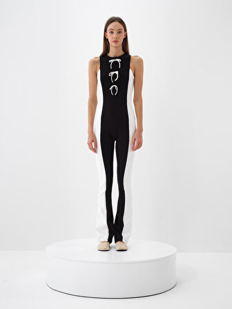 Xint Siyah Pamuk Dokulu Slim Fit Tulum