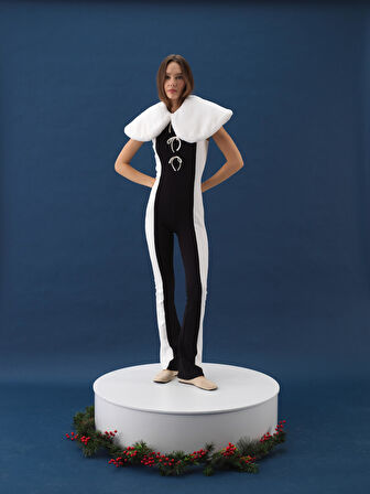 Xint Siyah Pamuk Dokulu Slim Fit Tulum