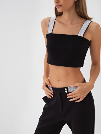 Xint Siyah Pamuk Dokulu Slim Fit Bluz