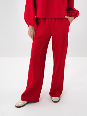 Xint Kırmızı Pamuk Dokulu Oversize Sweat Pantolon