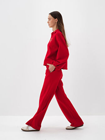 Xint Kırmızı Pamuk Dokulu Oversize Sweat Pantolon