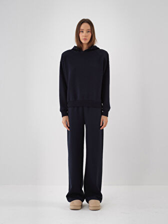 Xint Lacivert Pamuk Dokulu Oversize Sweat Pantolon