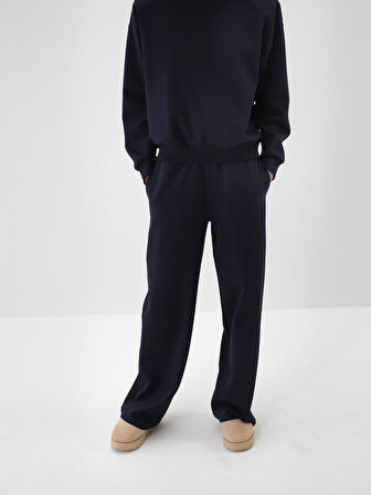 Xint Lacivert Pamuk Dokulu Oversize Sweat Pantolon