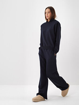 Xint Lacivert Pamuk Dokulu Oversize Sweat Pantolon