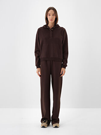 Xint Kahverengi Pamuk Dokulu Oversize Sweat Pantolon
