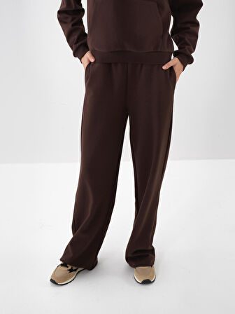 Xint Kahverengi Pamuk Dokulu Oversize Sweat Pantolon
