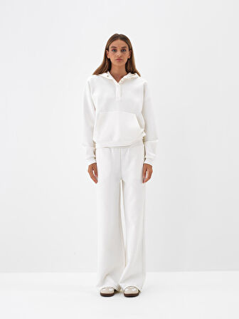 Xint Ekru Pamuk Dokulu Oversize Sweat Pantolon