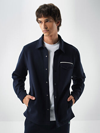 Xint Lacivert Pamuk Dokulu Regular Fit Gömlek Ceket