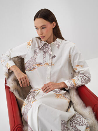 Xint Ekru Pamuk Dokulu Regular Fit Gömlek