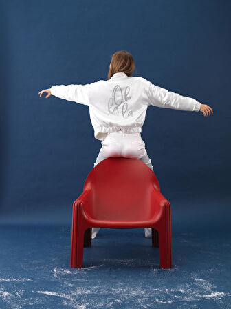 Xint Beyaz İpeksi Saten Oversize Ceket