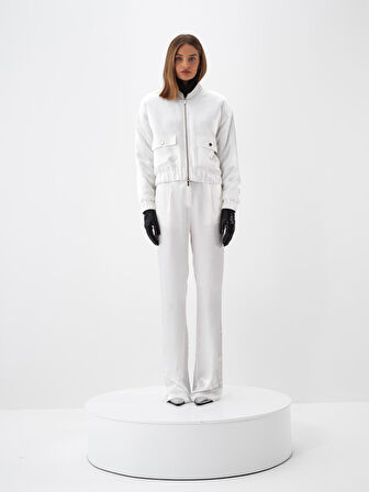 Xint Beyaz İpeksi Saten Oversize Ceket