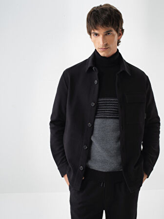 Xint Siyah Pamuk Dokulu Regular Fit Gömlek Ceket