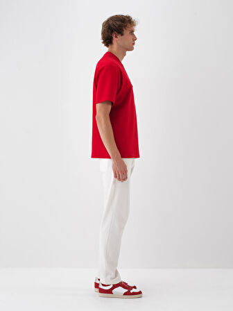 Xint Kırmızı Pamuk Dokulu Oversize Tişört