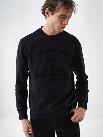 Xint Siyah Pamuk Dokulu Regular Fit Sweatshirt