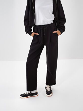 Xint Siyah Pamuk Dokulu Oversize Sweat Pantolon