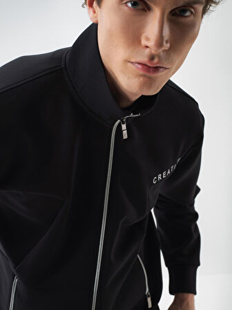 Xint Siyah Pamuk Dokulu Regular Fit Sweatmont