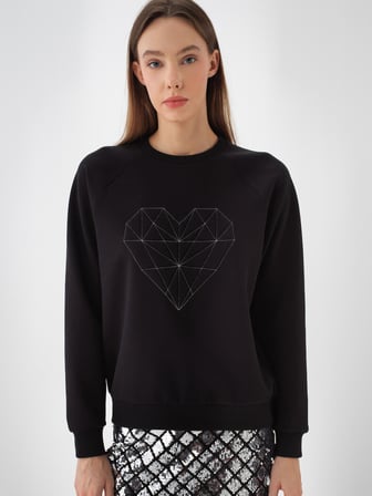 Xint Siyah Pamuk Dokulu Regular Fit Sweatshirt